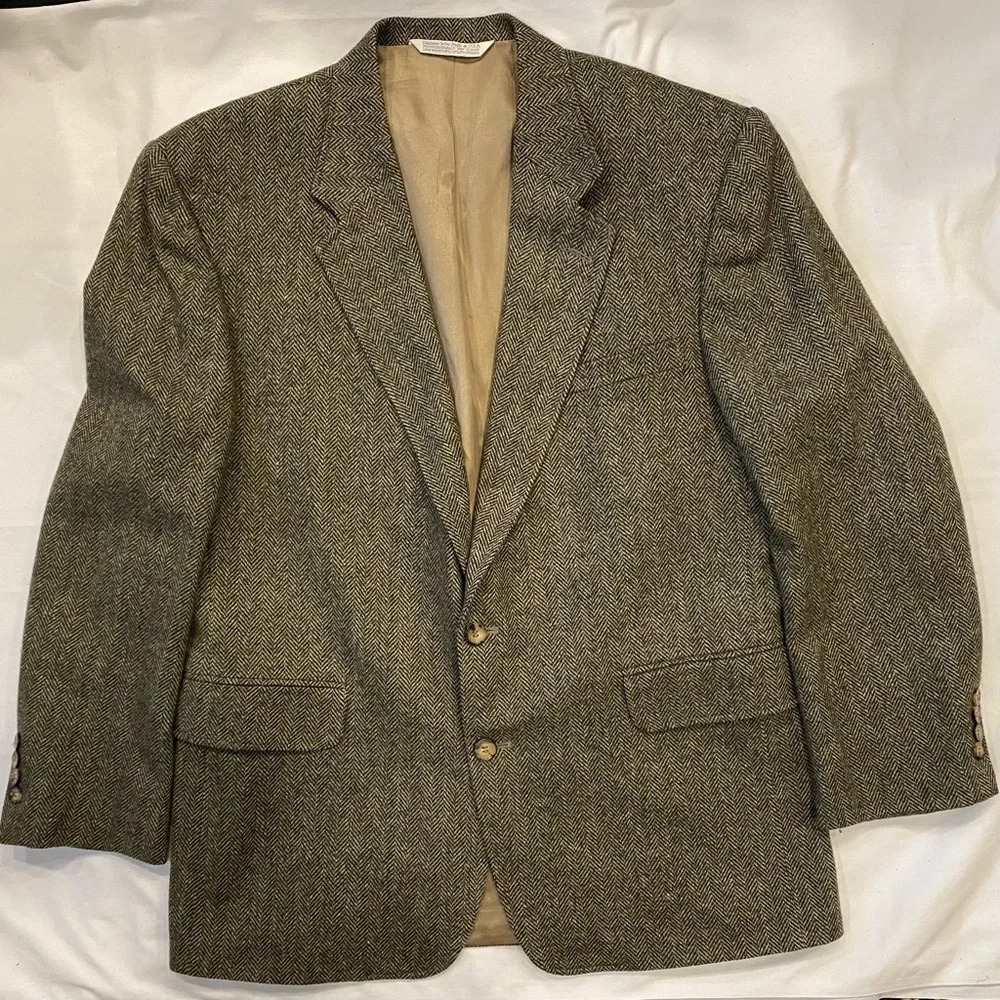 LANDS’ END 43R Brown Herringbone 100% Wool Sports Coat‎